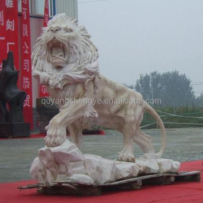 China Lion Statue Natural Marble Sculpture, Lion Gate Marble Animal Sculpture Screaming for sale