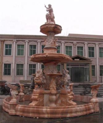 China Large Exquisite Details Carved Sunset Garden Red Marble Outdoor Water Fountain for sale