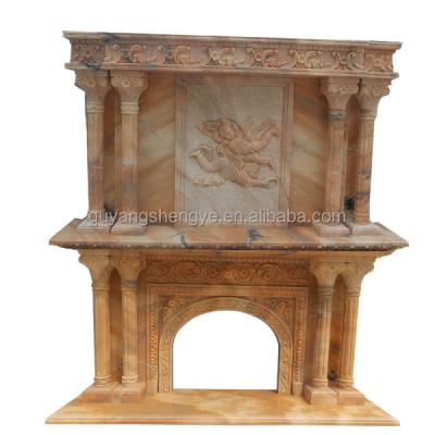 China Indoor Home Decoration After Mental Glow Double Layer Red Marble Fireplace for sale