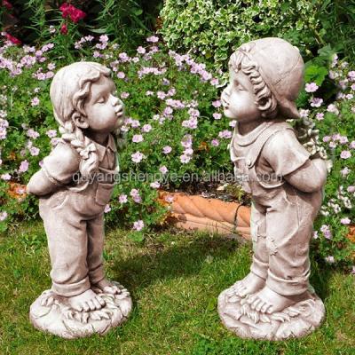 China Exquisite details stone lovely little girl and boy statues for garden decoration for sale