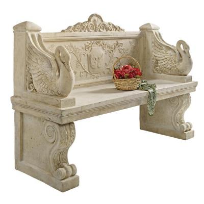 China Large European Antique Stone Swan Garden Bench for sale