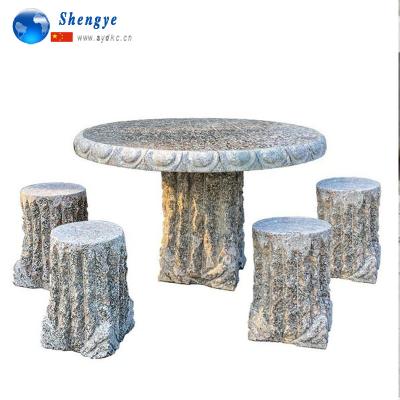 China Simplicity garden stone round hand-carving table and chairs for sale