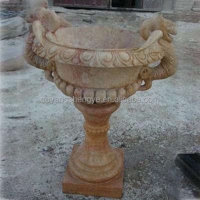 China Decoration Travertine Marble Garden Vase Sculpture for sale