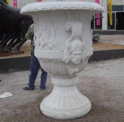 China Natural Marble Planter Sculpture Marble Hand Carved Flower Pot Marble Sculpture for sale