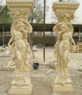 China Girl Column Solid Marble Stone Sculpture for sale