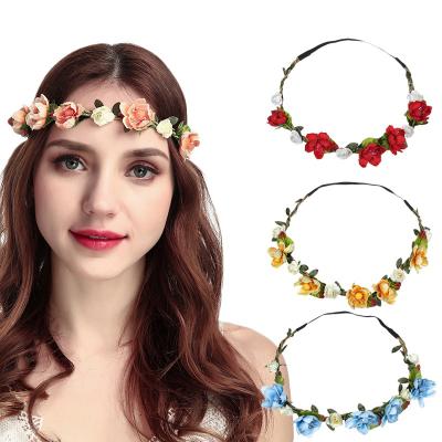 China Wholesale Boho Princess Style Flower Tiara Charming Girl's Floral Crown Headband Floral Headband Wedding Hair Accessories for sale