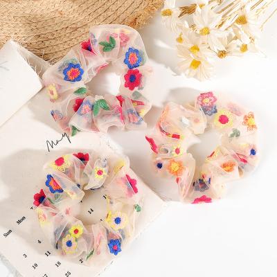 China Elastic Hair Ties Ring Rope Ponytail Holder Headwear Summer Hair Mesh Chiffon Lace Flower Daisy Sweet Girls Women Scrunchie for sale