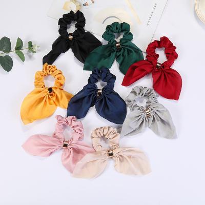 China Fashionable Satin Hair Scrunchies Rabbit Bunny Ear Bow Bowknot Elastic Hair Ties Silk Ponytail Holder For Women Accessories for sale