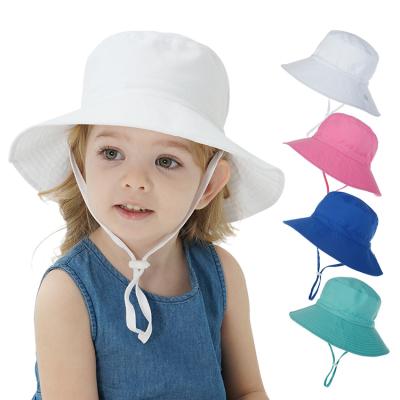 China Wholesale Custom Plain Eco-Friendly Solid Color Toddler Baby Bucket Hat With Wide String Brim Child Printed 100% Cotton for sale