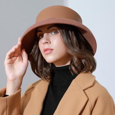 China 2021 New Arrival Fashion Factory OEM Quality Retro French Wool Top Hats For Low MOQ Women's Wide Brim Bucket Toss Caps Bucket Hats for sale