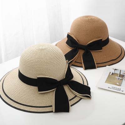 China 2021 Travel Wide Fit Designer Fashion Beach Straw Bow Knot Hats Women Sun Girls Sun Outdoor Eco-friendly Protective Bowtie Hat Type-0167 for sale