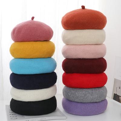 China Fashion in Current Kids Children Refine Solid Color Wool Hat Berets with Adjustable Strings Fashion Beret Hat for Women Ladies for sale