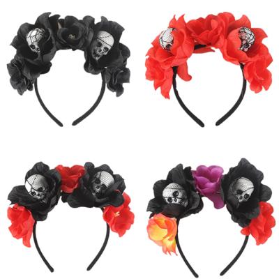 China New European and American Daily Skull Mesh Flower Headband Women's and Men's Hair Accessories Halloween Skull for sale