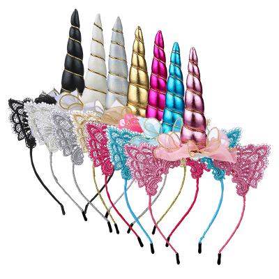 China Fashional Headclips Children's Organza Bow Unicorn Headband Lace Cat Ear Hairband Birthday Party Hair Accessories for sale