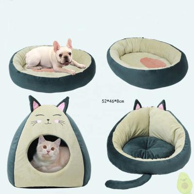 China Tourbon 2021 Pet Bed Avocado Stocked Kennel Plus Velvet Padded Tent Cat Kennel Oval Sofa Pet Kennel Creative Cat for sale