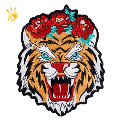 China Viable Flower Tiger Patches Embroidery Fabric Patches Pattern Badges Applique Iron On Badges For Clothes Decorated Customized for sale