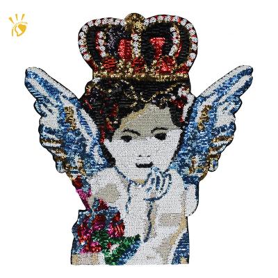 China Sequin Sustainable Crown Angle Applique Thread Of God Cloth Patches Embroidery Patches Insignia Brand New Sew On OEM for sale