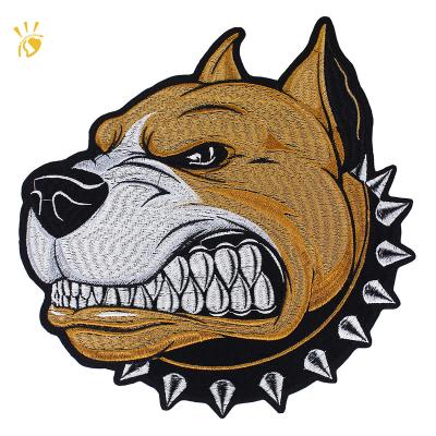 China Sustainable Dog Patches Embroidery Animal Fabric Patches Biker Badges Applique Iron On Badges Customized OEM Badges for sale