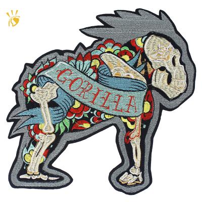 China Viable Embroidery Gorilla Patches Applique Fabric Badge For Sweater Biker Badges Applique Iron On Badges Customized OEM Emblem for sale