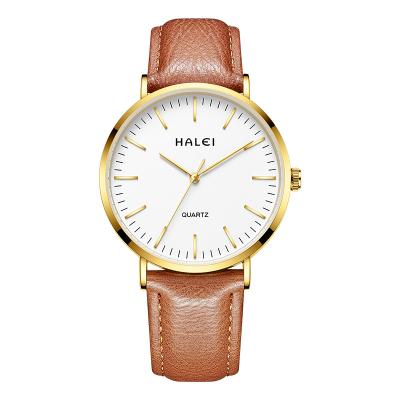 China HALEI Brand Top Grade Waterproof Classic Quartz Men's Genuine Leather Waterproof Ultra-thin Watches for sale