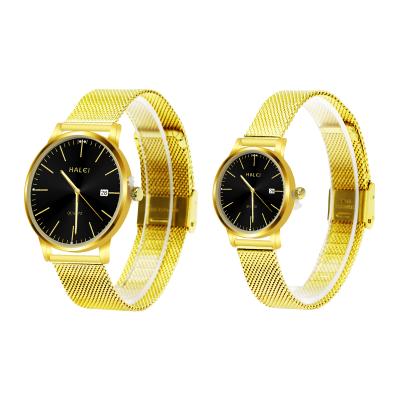 China Unique set HALEI stainless steel waterproof unisex charm watch luxury classic quartz watches for couples for sale