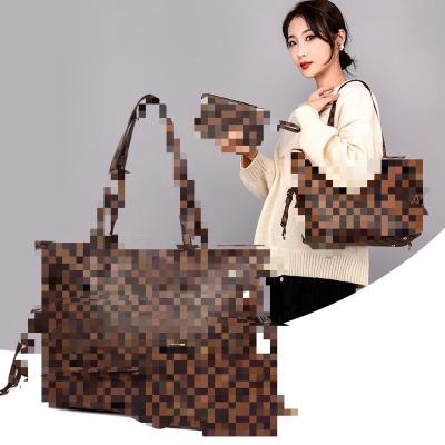 China 2021 Fashion Fashion Checked One-shoulder Women's Bag Large Capacity European And American PU Fashion 2 Piece Big Bag Bag for sale