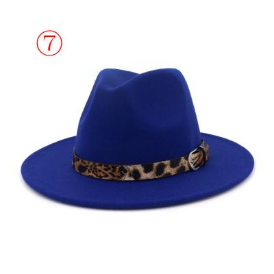 China 2021 Plush 13colors Fashion Trend Women Ladies Wool Felt Fedora Hat Leopard Print Wide Brim Wool Panama Club Formal Casual Winter for sale