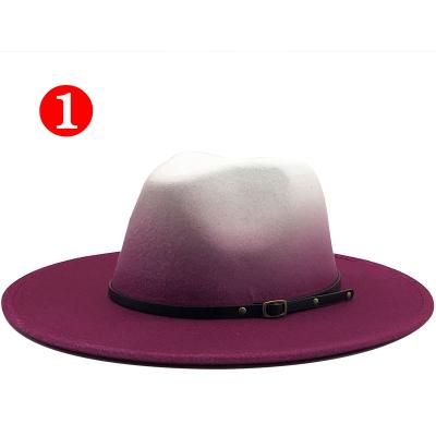 China Vintage Wool Mens Womens Plush 7cm Wide Gradient Elegant Gradient Trilby Felt Fedora Hat With Brim Royal Blue For Lady Winter Jazz Caps for sale