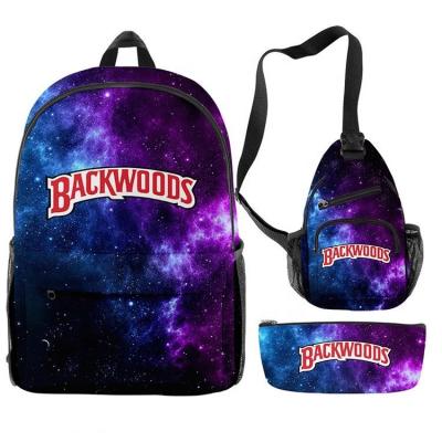 China Custom Waterproof Boys Girls 3D Printing Backpack Backwoods Cigar Set School Book Laptop Sports Bags Women Schoolbag Student 3pcs Set for sale