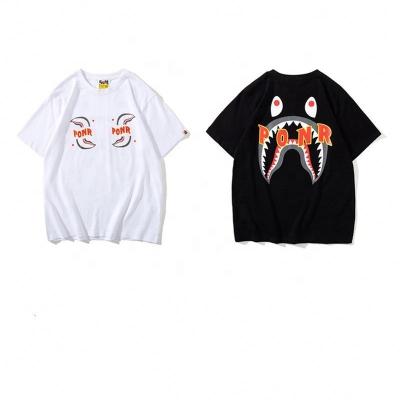 China Anti-Wrinkle Lovely Fashion Unisex T-shirt Bape Shark Casual Letter Printing Loose Round Neck Tee Shirt for sale