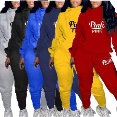 China Pink QUICK DRY Women's Fitness Tracksuit Set Hoodies 2 Piece Pants Set Logo Women Sweat Suit Custom Two Piece Woman Jogging Outfits for sale