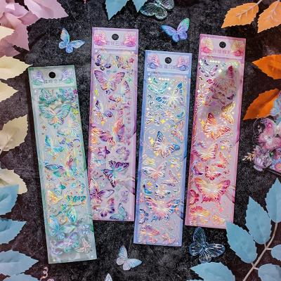 China Hand Decorative Account DIY Butterfly 3D Laser Stickers Pet Sticker Chipboard Decorative Sticker for sale