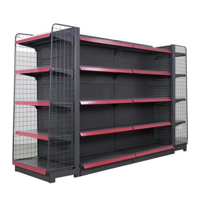 China Luxury Double Sided Black Gondola Grocery Store Supermarket Display Racks Price Metal Shelves For Sale for sale