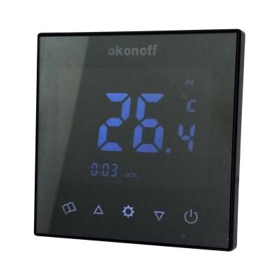 China modern glass weekly programmable modbus RS485 water panel mirror touch screen lcd display smart room thermostat for sale