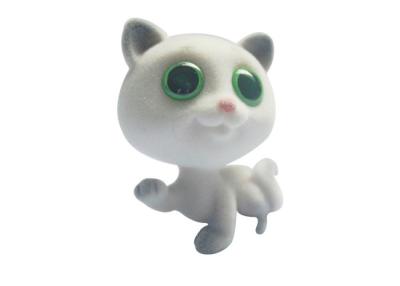 China Girl White Pretty Small Plastic Cat Figurines Simply Painting With Soft Flocking for sale