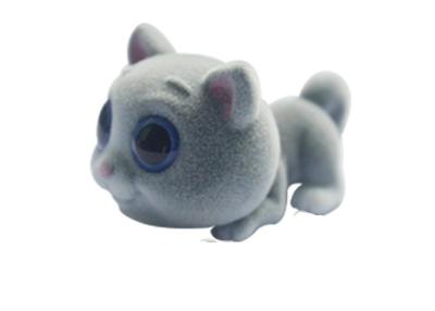 China Lovable Mini Educational Flocked Cat Stuffed Toy Grey Big Eyes Style for sale