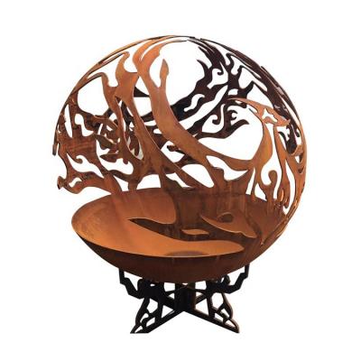 China Customized Outdoor Stocked Corten Landscape Sphere Firepit Outdoor Steel Brazier Steel Weathering Steel Fire Pit Heating for sale