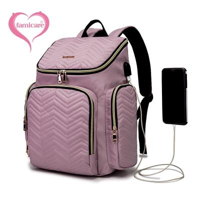 China With USB Baby Diaper Bag Backpack Fashion Embroidery Design Women Diaper Backpack USB Maternity Nursing Bags Travel 2021 Bags New for sale