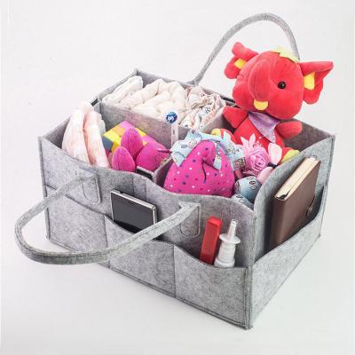 China Large Capacity Diaper Felt Organizer Baby Felt Cart Toys Storage Bag Multifunctional Foldable Nursery Pouch Basket for sale