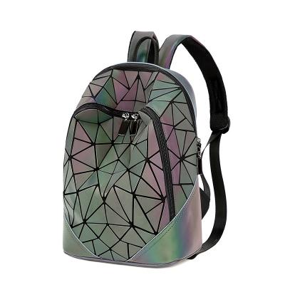 China Summer new rhomboid women's bag fashion spring or PU women's bag geometric Korean version laser large-capacity waterproof luminous backpack for sale