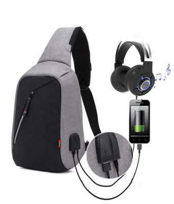 China Oxford Men Chest Bag With USB And Earphone Connect Male Waterproof Casual Cross - Body Sling Shoulder Bag With Reflective Branding for sale