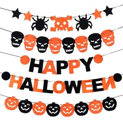 China Hot Sale Eco-friendly Materials Halloween Pumpkin Felt Banner Props Hanging Triangle Flag Flower Garland Happy Halloween Activity Party Decoration for sale