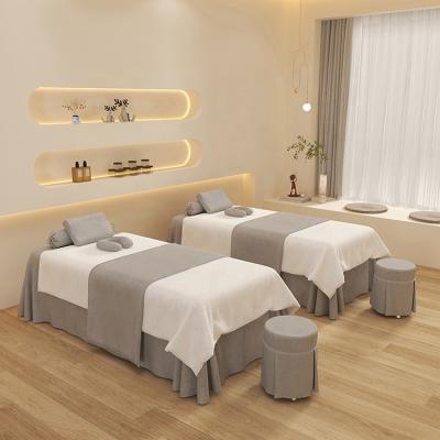 China Viable Wholesale Luxury Modern Beauty Salon Bedspread Bed Covers Velvet Spa Massage 6 Pieces Bedspread Set With Logo for sale