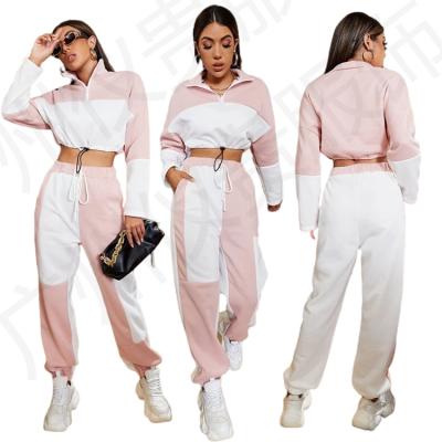 China C108-2 QUICK DRY plus size drop womens winter clothing 2021 crop top hoodie sweat 2 piece pants sets womens tracksuits custom logo for sale