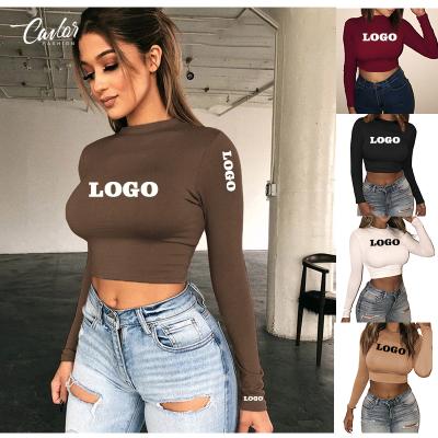 China S21 Anti-wrinkle Custom Logo Amazon Women Cropped Long Sleeve Summer Spring T-shirt Product Ideas 2022 New Arrivals Knit Apparel Crop Top for sale