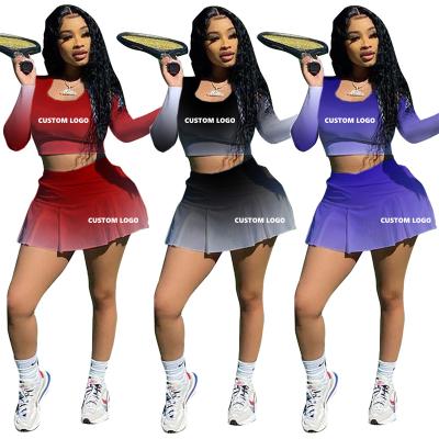 China C56-2 Custom Crop Anti-wrinkle gradient tracksuit women tennis top skirt plus size casual dress maxi dresses fall 2021 for sale