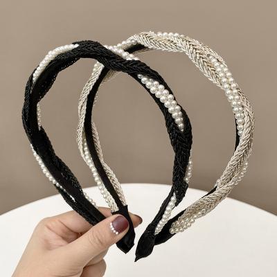 China Hair Accessories Bride Braided Wide Jewelry Women's Wide Braided Pearl Hair Band Braid Hair Accessories 2021 Bride for sale