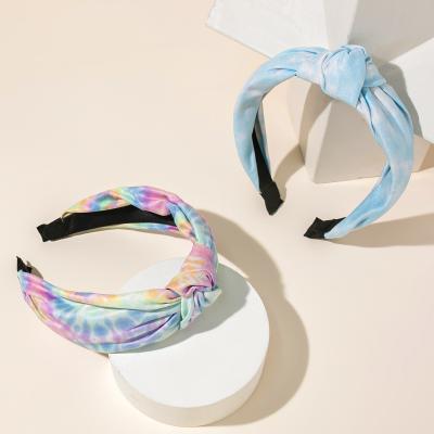 China Cute Ladies Fashion Headband Knot Dye Tie Edge Hairband Headband Cute Wide Hair Adult Accessories With Bow for sale