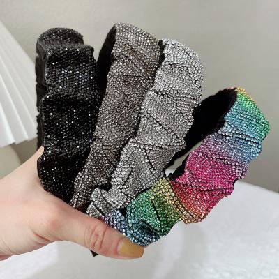 China 2021 New Rhinestone Plush Headband Rhinestone Full Edge Decoration Hairbands Beauty Plush Hairbands Korean Wide Hair Circle for sale