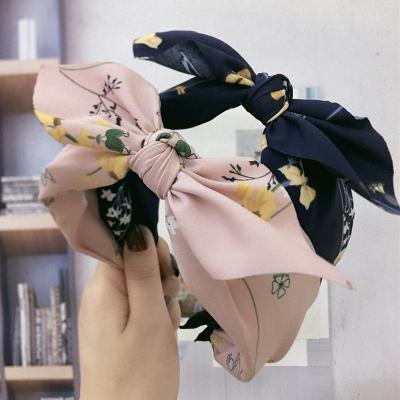 China Make Up Hairband Wholesale Vintage Headband Cute Rabbit Ears Fabric Make Up Bow Hairband Fabric Flower Headband for sale